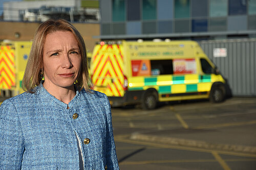 Helen with local ambulances