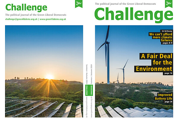 Challenge 2024 front cover  - wind turbines and solar panels 