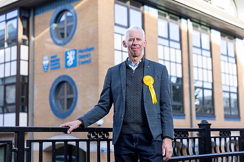 John Milne MP outside Council offices