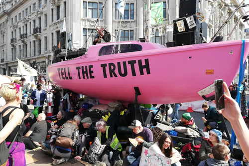 Pink Boat at XR Climate Demonsatration