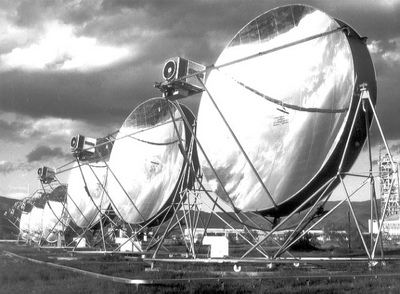 An array of Stirling engined concentrated solar power units in Spain