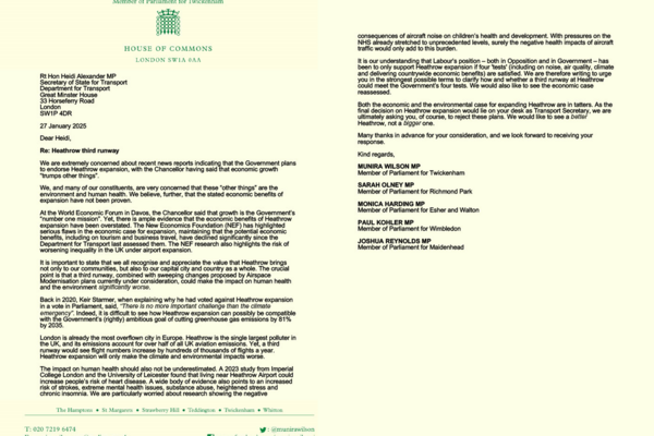 Munira Wilson Letter to Transport Secretary